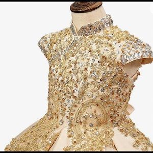 gsunmmw Gold Beaded/Lace Pageant Dress Girls 14